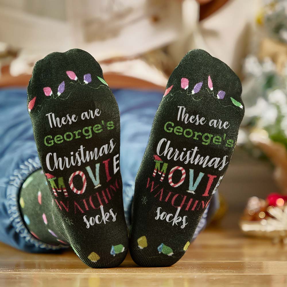 Custom Name Socks Personalized Christmas Light Socks Movies Watching Socks Merry Christmas