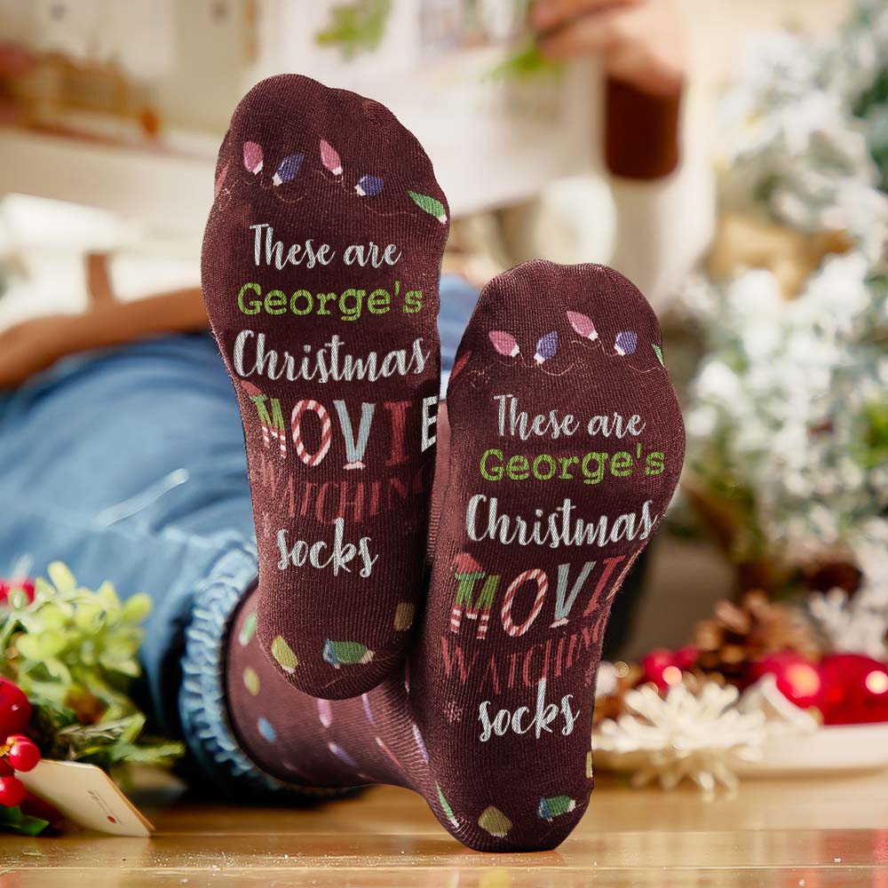 Custom Name Socks Personalized Christmas Light Socks Movies Watching Socks Merry Christmas