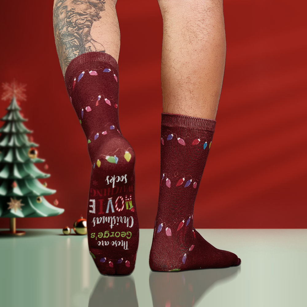 Custom Name Socks Personalized Christmas Light Socks Movies Watching Socks Merry Christmas