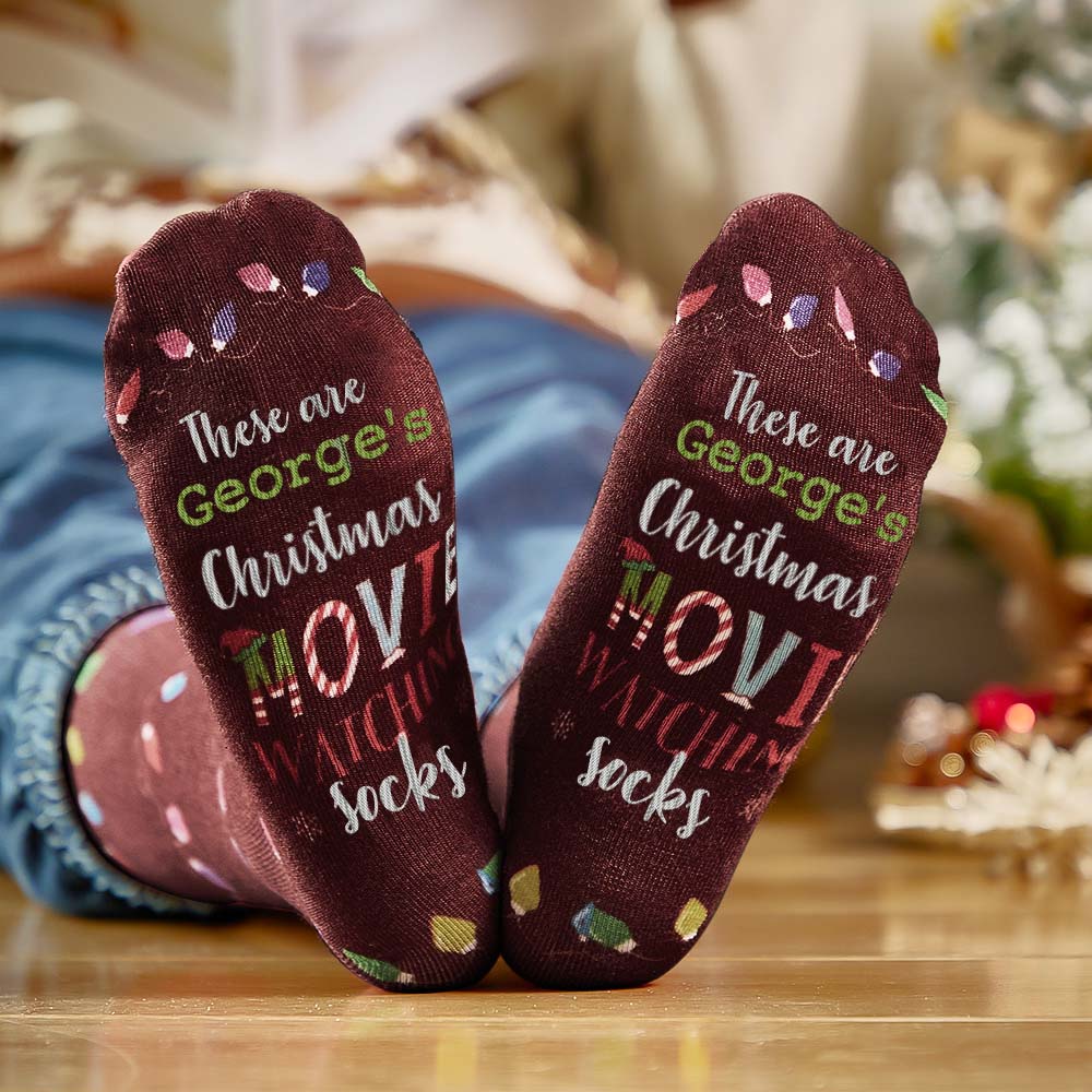 Custom Name Socks Personalized Christmas Light Socks Movies Watching Socks Merry Christmas