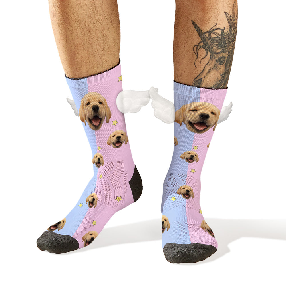 Custom Dog Face Socks Pink and Blue 3D Magnetic Wing Socks for Pet Lover