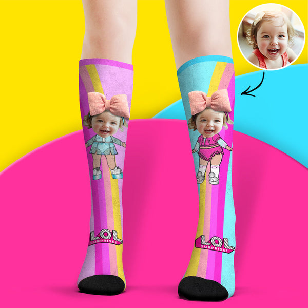 Custom Face Socks Knee High Socks 3D Cute Bow Cartoon Socks