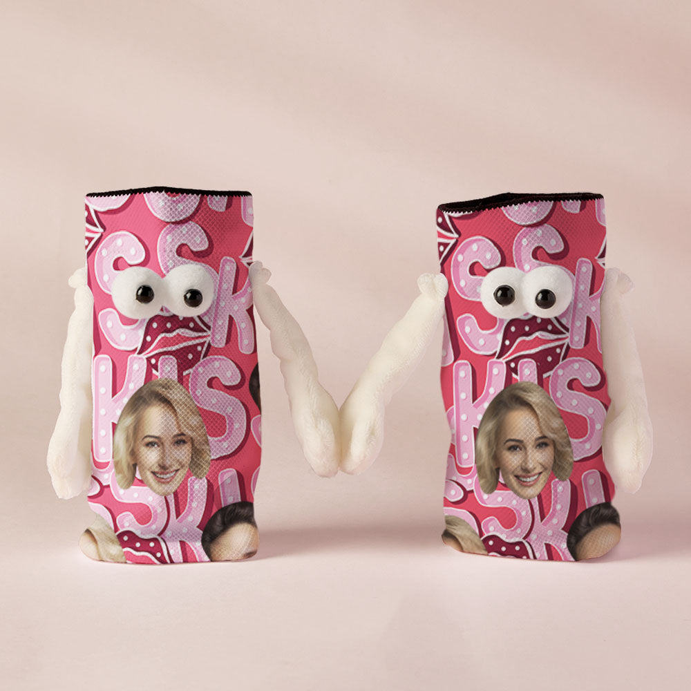 Custom Face Socks Funny Doll Mid Tube Socks Magnetic Holding Hands Socks Kiss Valentine's Day Gifts