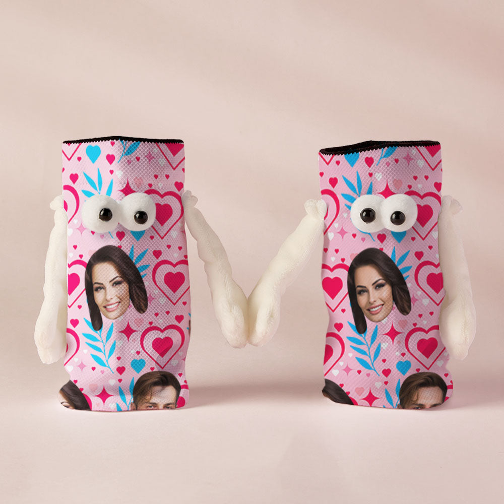 Custom Face Socks Funny Doll Mid Tube Socks Magnetic Holding Hands Socks Double Love Valentine's Day Gifts