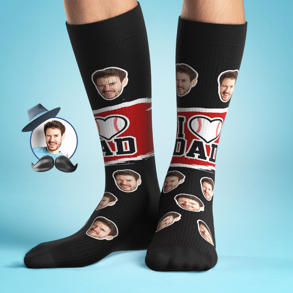 Custom Face Knee High Socks Personalized I Love Dad Heart-shaped Soccer Socks