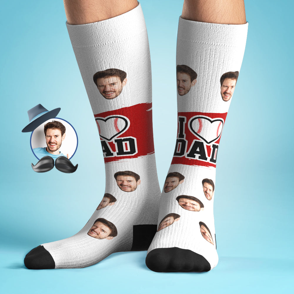 Custom Face Knee High Socks Personalized I Love Dad Heart-shaped Soccer Socks