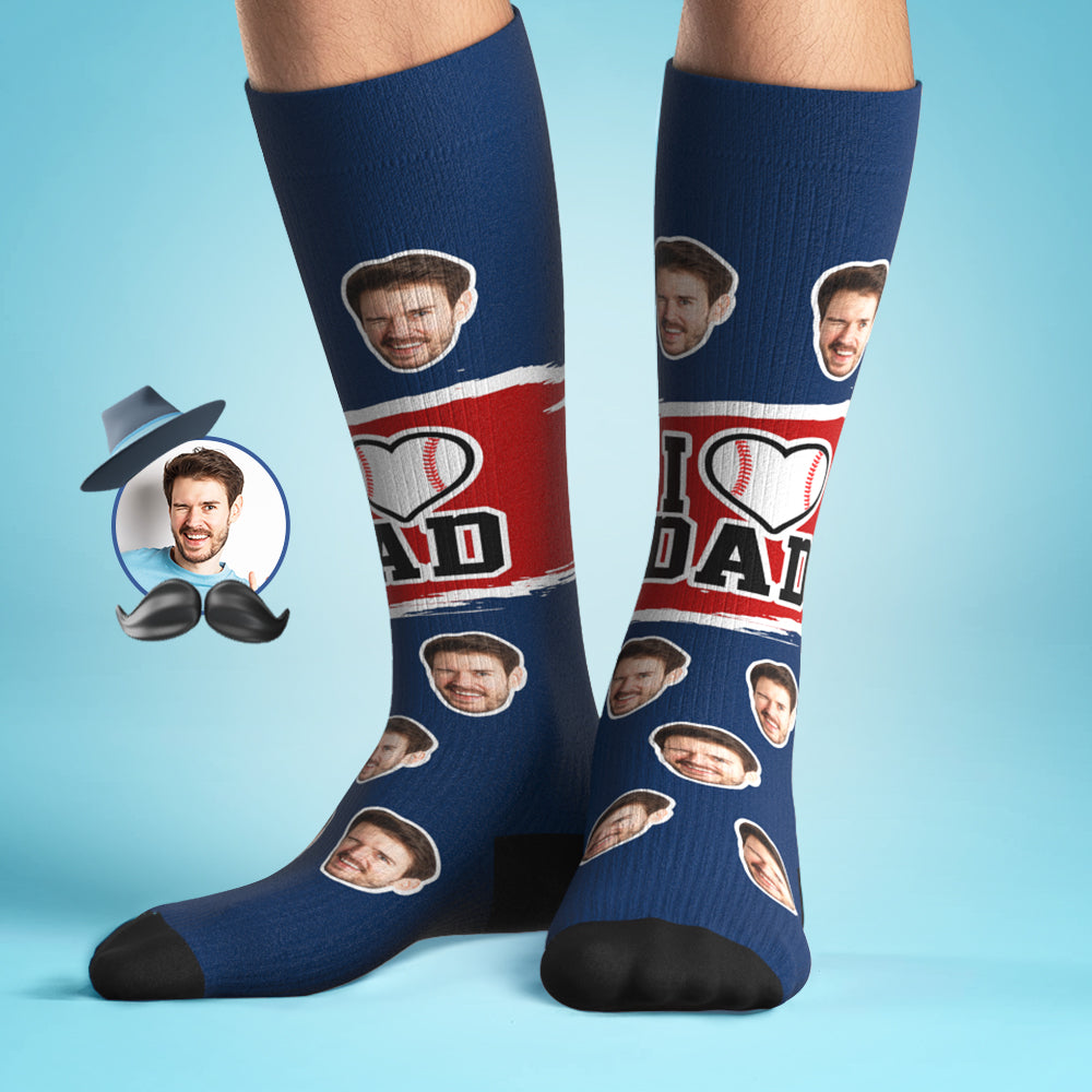 Custom Face Knee High Socks Personalized I Love Dad Heart-shaped Soccer Socks