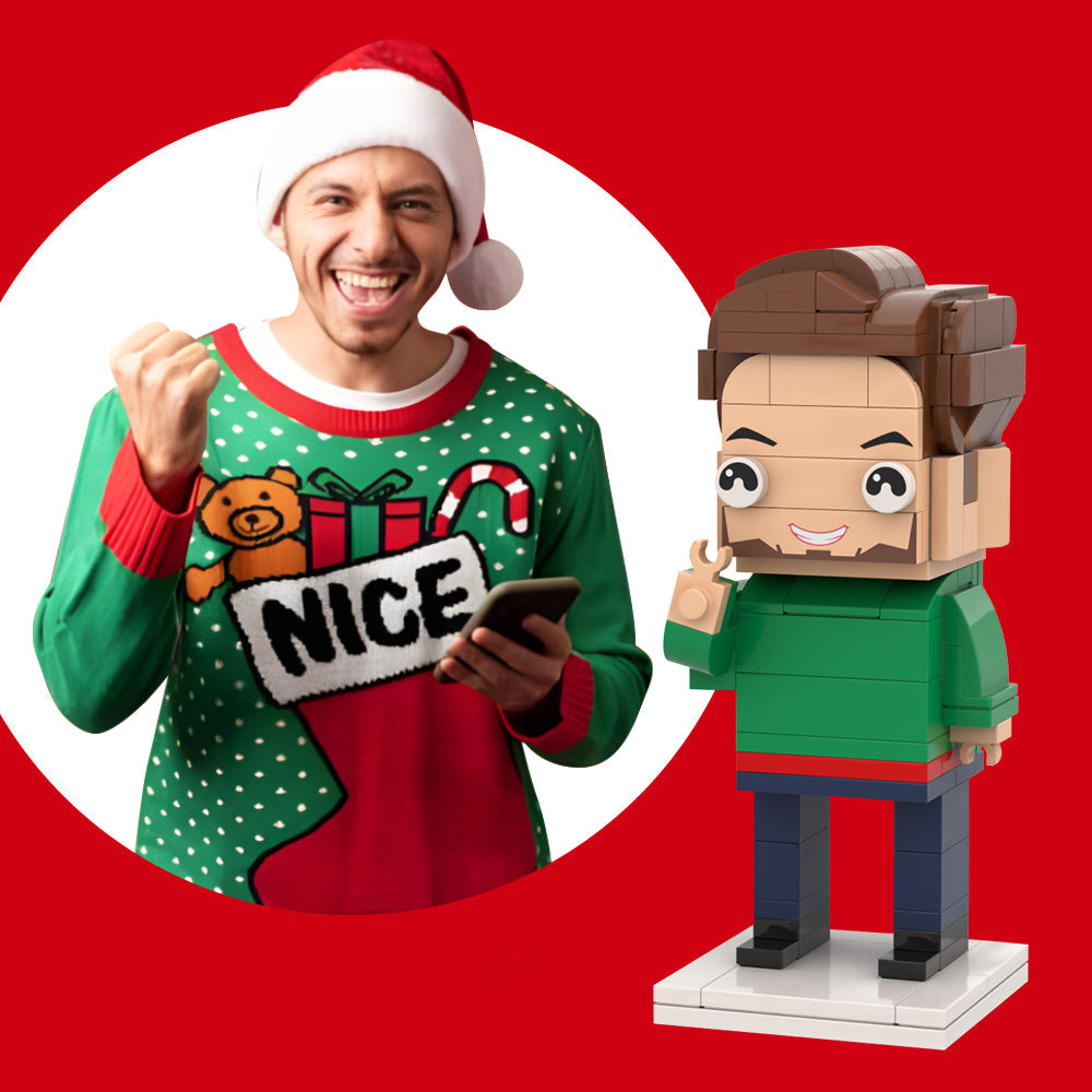 Unique Christmas Gift Idea Customizable Single-Person Brick Figure - Upgraded with Plaid Shirt