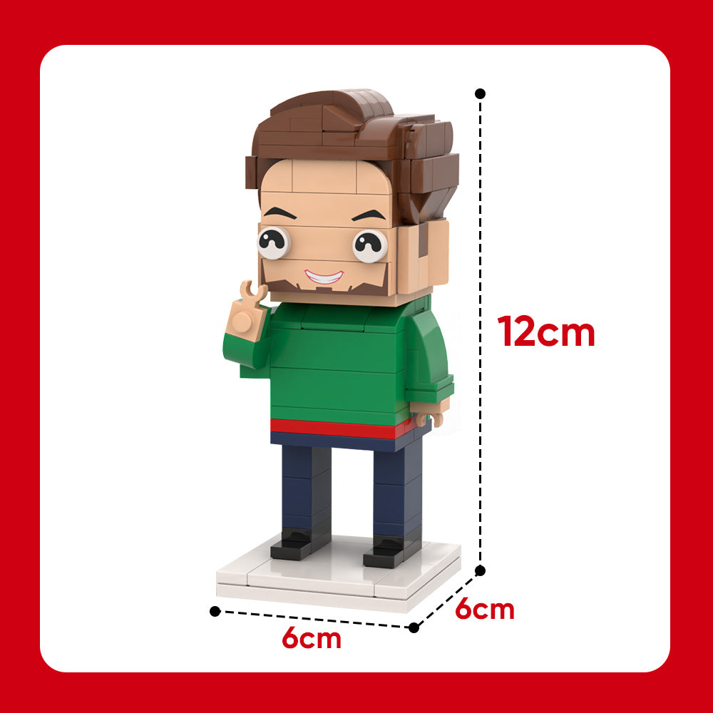 Unique Christmas Gift Idea Customizable Single-Person Brick Figure - Upgraded with Plaid Shirt