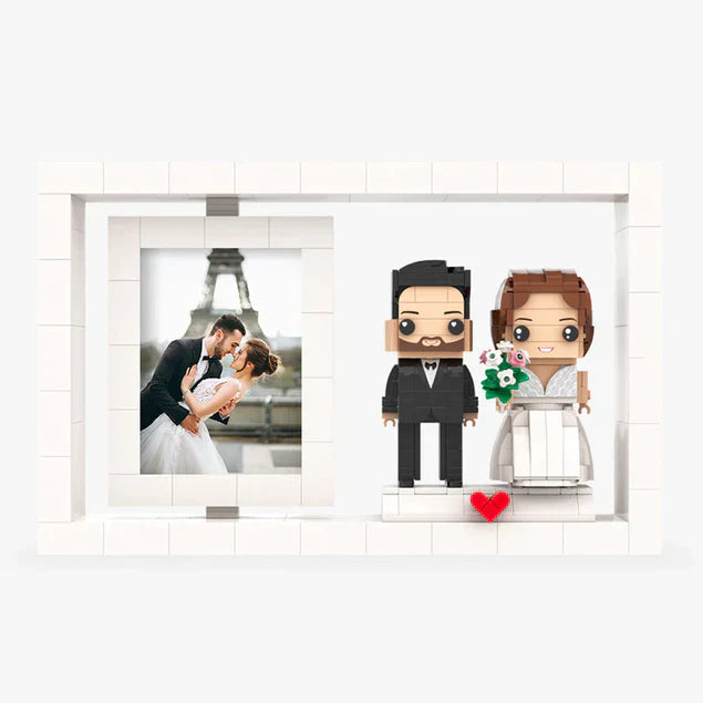 Custom Full Body 2-Person Brick Figures with Photo Frame Personalized Wedding Bride Christmas Gift Interlocking Plastic Toy