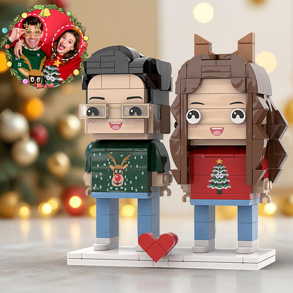 Personalized Couple Matching Sweaters with Reindeer & Customizable Head Interlocking Plastic Toy - Perfect Merry X-Mas Gift