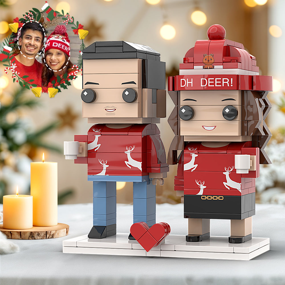 Customizable Head 2-Person Interlocking Plastic Toy & Red Matching Sweaters - Perfect Christmas Gift for Girlfriend