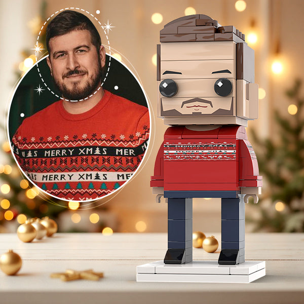 Custom Head Brick Figures & Classic X-Mas Sweater - Perfect Personalized Interlocking Toy Christmas Gift for Men