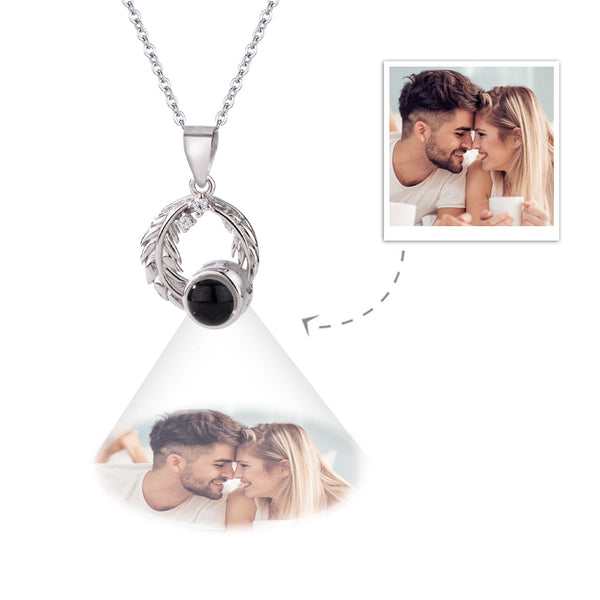 Custom Projection Necklace Leaves Photo Necklace Gift for Couples