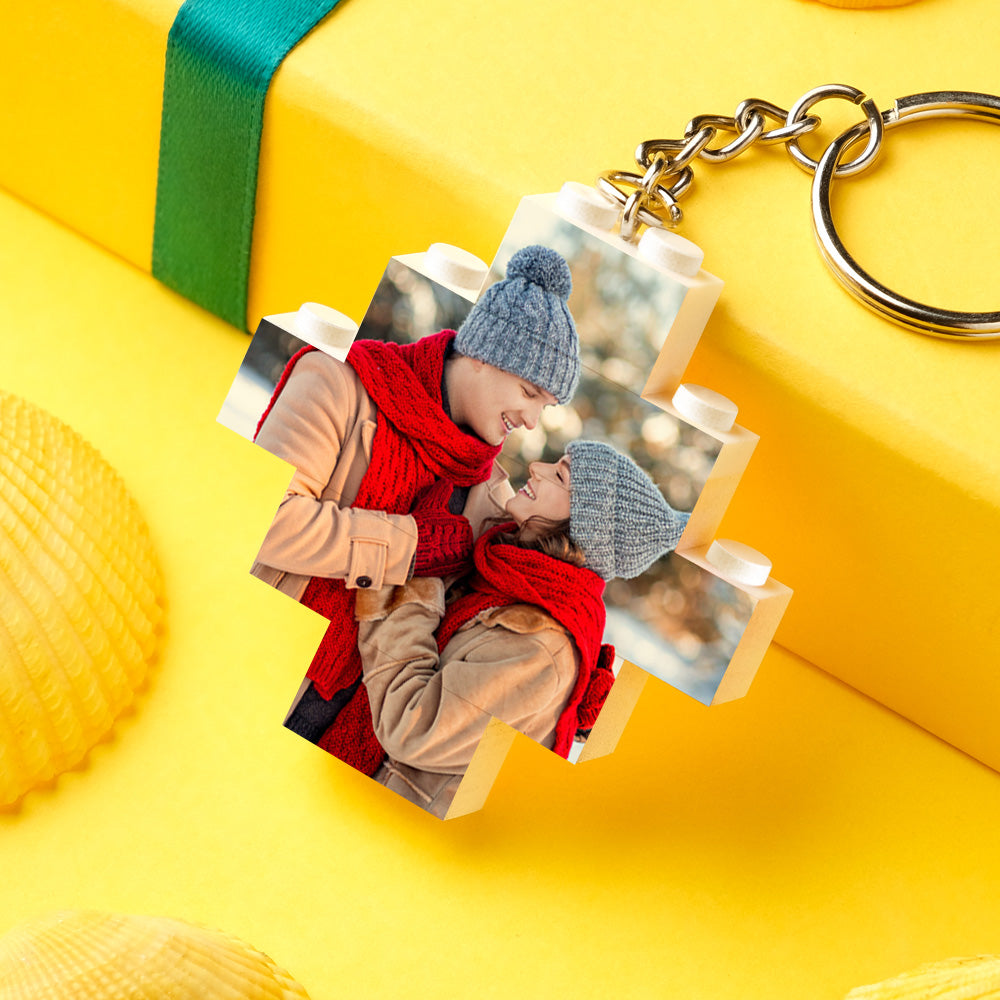 Personalised Photo Keyring Building Bricks Block Keychain Diamond Shape