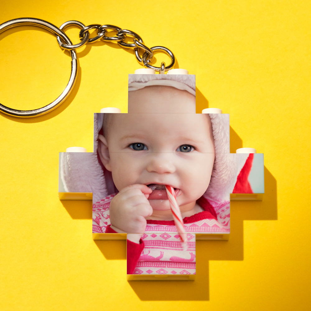 Personalised Photo Keyring Building Bricks Block Keychain Diamond Shape