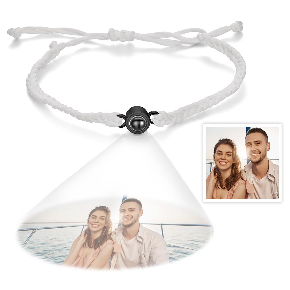 Custom Photo Projection Bracelet Braided Blue Rope Circle Bracelet Best Gift For Lovers