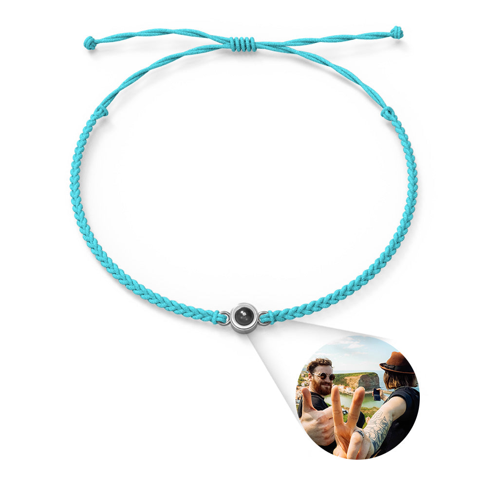 Custom Photo Projection Bracelet Braided Blue Rope Circle Bracelet Best Gift For Lovers