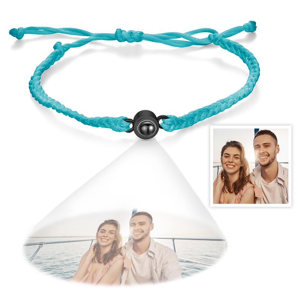 Custom Photo Projection Bracelet Braided Blue Rope Circle Bracelet Best Gift For Lovers