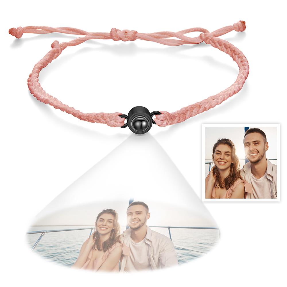 Personalized Pink Bracelet Custom Photo Projection Braided Rope Circle Bracelet Best Gift For Girls Birthday Gift