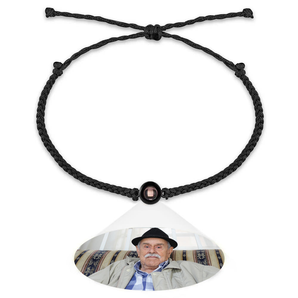 Personalized Photo Projection Couple Bracelet Braided Black Rope Bracelet Gift for Parents and Grandparents