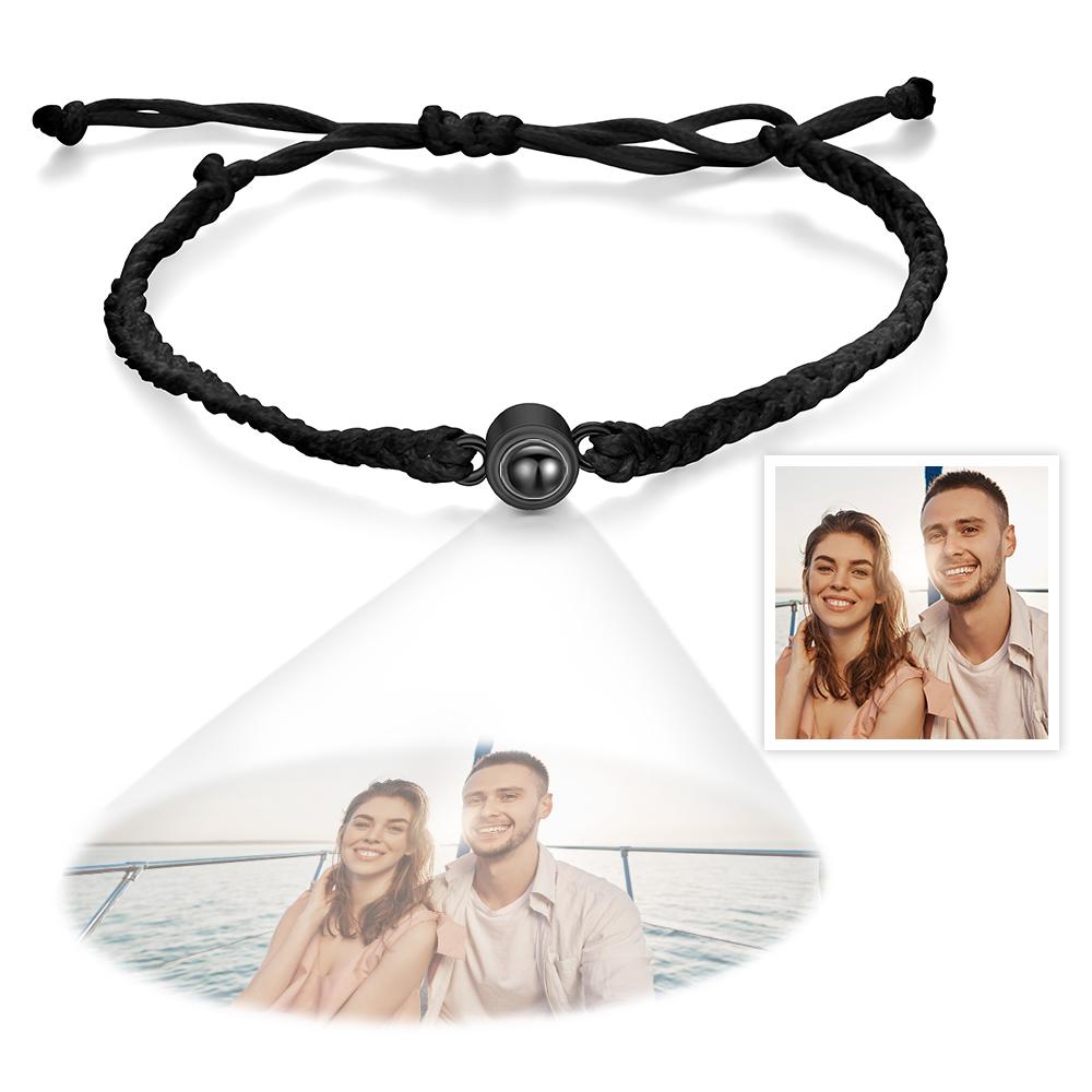 Custom Photo Projection Bracelet Braided Blue Rope Circle Bracelet Best Gift For Lovers