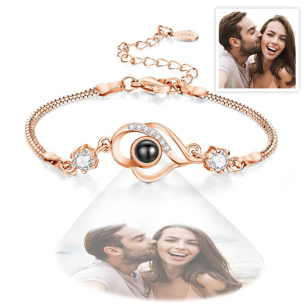 Custom Photo Bracelet Overlapped Hearts Projection Bracelet Gift for Love