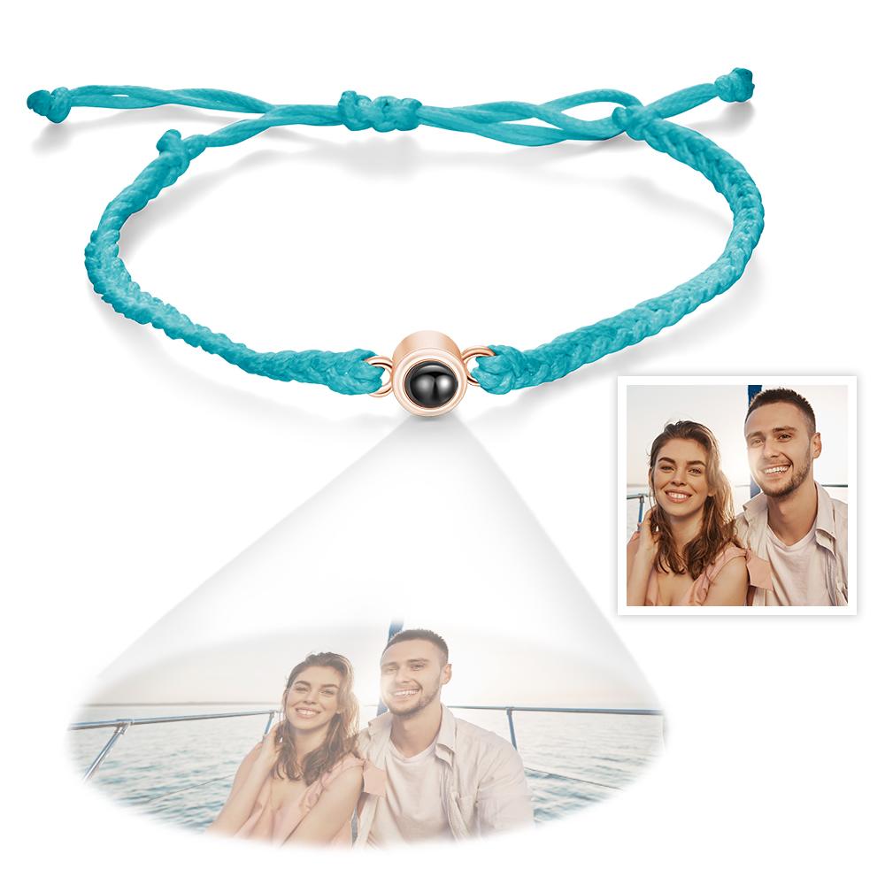 Custom Photo Projection Bracelet Braided Blue Rope Circle Bracelet Best Gift For Lovers