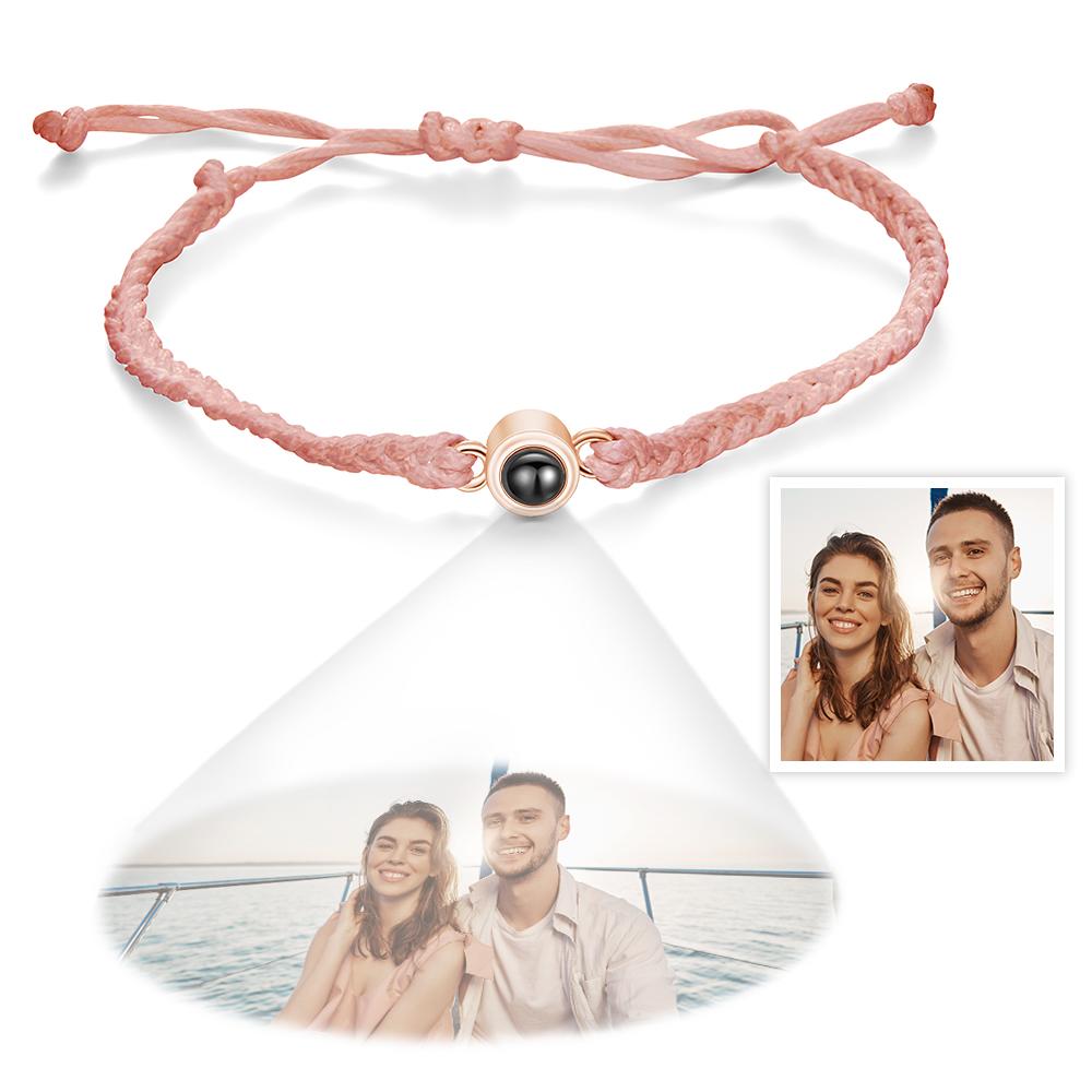 Custom Photo Projection Bracelet Braided Blue Rope Circle Bracelet Best Gift For Lovers