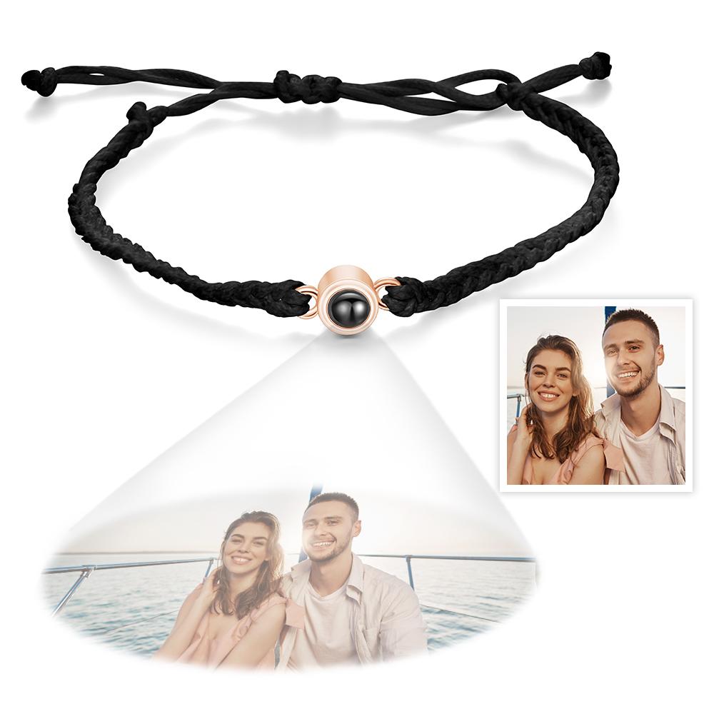 Custom Photo Projection Bracelet Braided Blue Rope Circle Bracelet Best Gift For Lovers