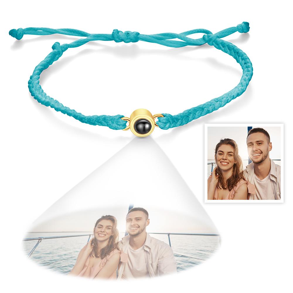 Custom Photo Projection Bracelet Braided Blue Rope Circle Bracelet Best Gift For Lovers