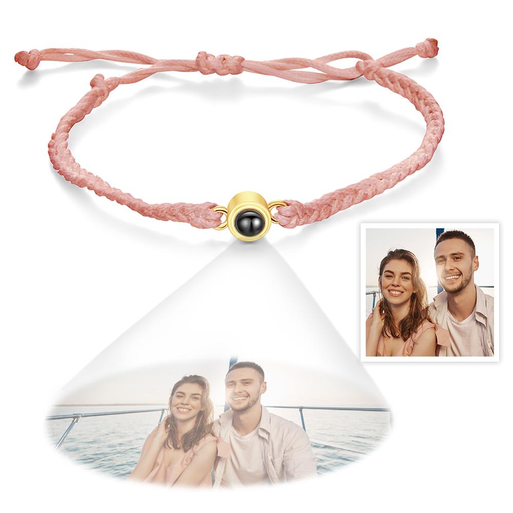 Personalized Pink Bracelet Custom Photo Projection Braided Rope Circle Bracelet Best Gift For Girls Birthday Gift