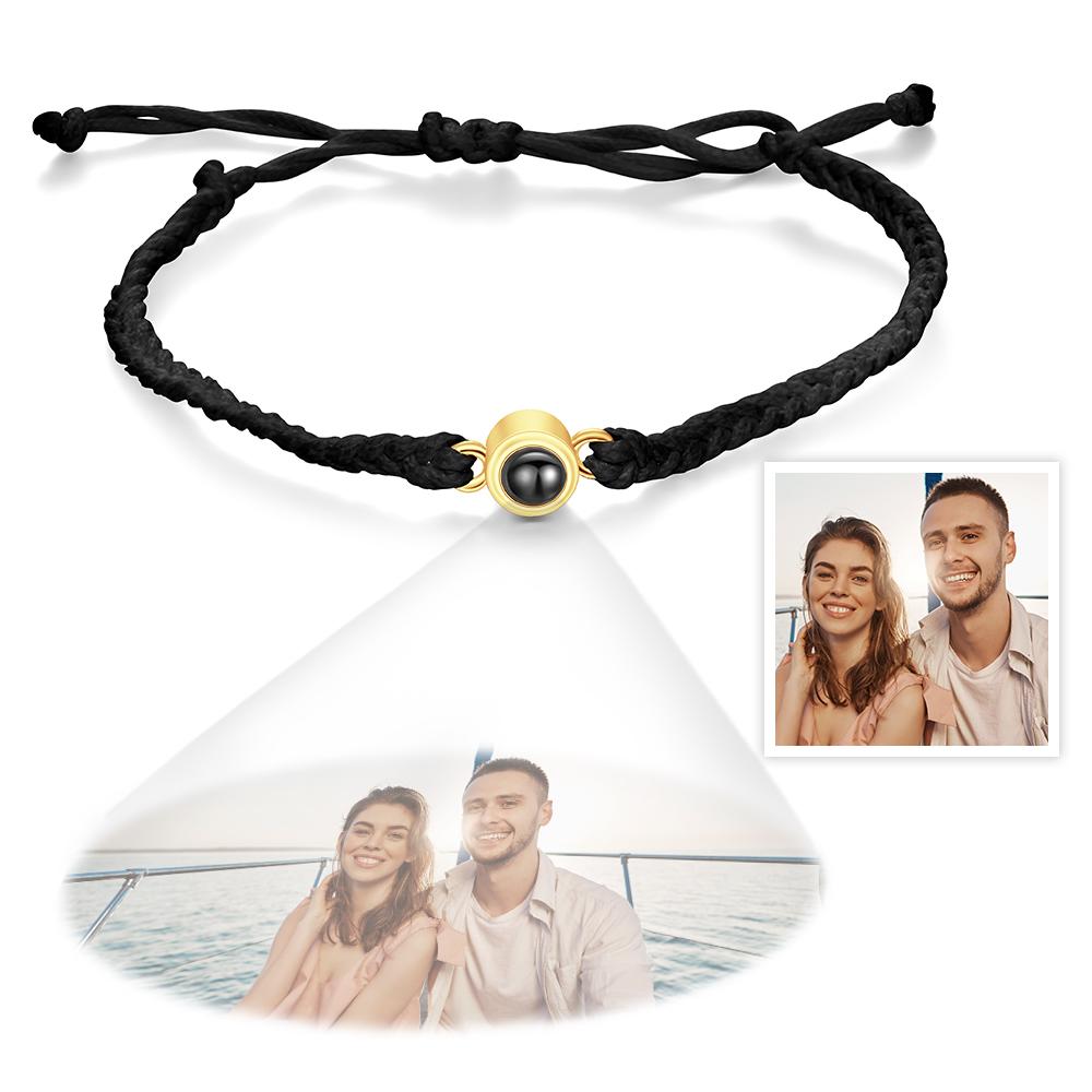 Custom Photo Projection Bracelet Braided Blue Rope Circle Bracelet Best Gift For Lovers