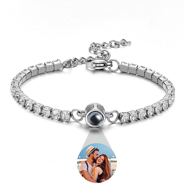 Custom Photo Projection Heart Link Bracelet Personalized Sterling Silver Bracelet