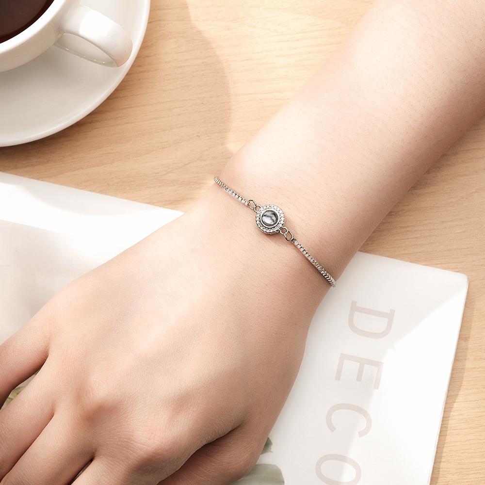 Personalized Photo Projection Bracelet Round Zircon Adjustable Bracelet