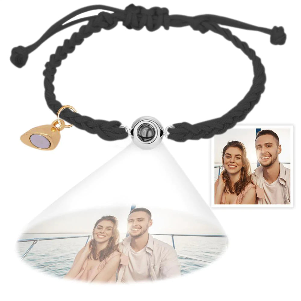 Custom Photo Projection Bracelet Simple Woven Heart Magnetic Bracelet Gift for Couple