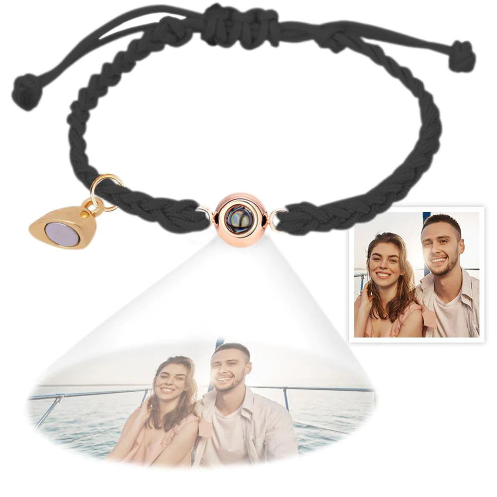 Custom Photo Projection Bracelet Simple Woven Heart Magnetic Bracelet Gift for Couple