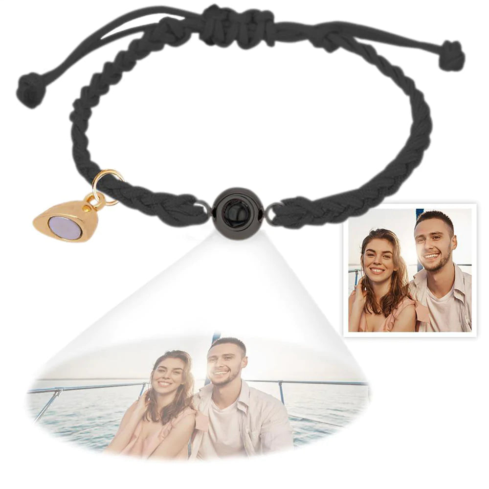 Custom Photo Projection Bracelet Simple Woven Heart Magnetic Bracelet Gift for Couple