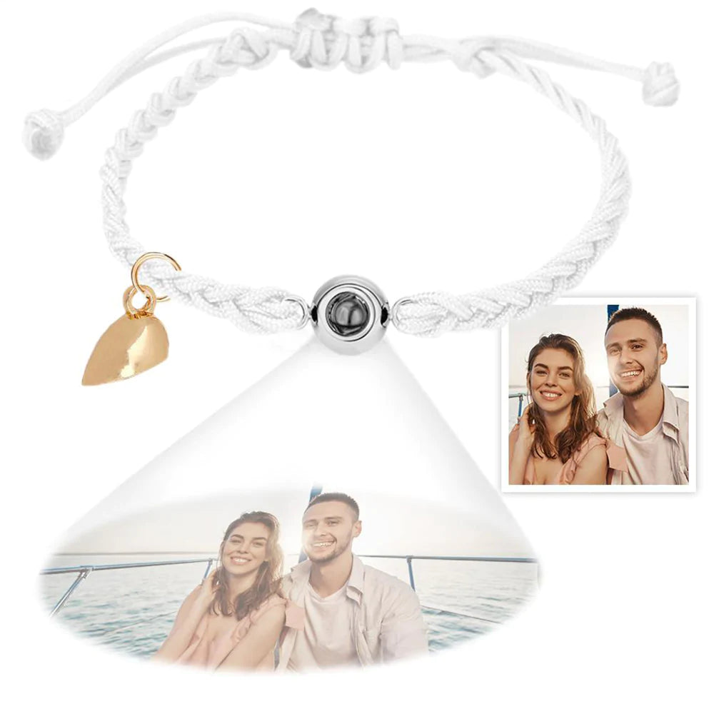 Custom Photo Projection Bracelet Simple Woven Heart Magnetic Bracelet Gift for Couple