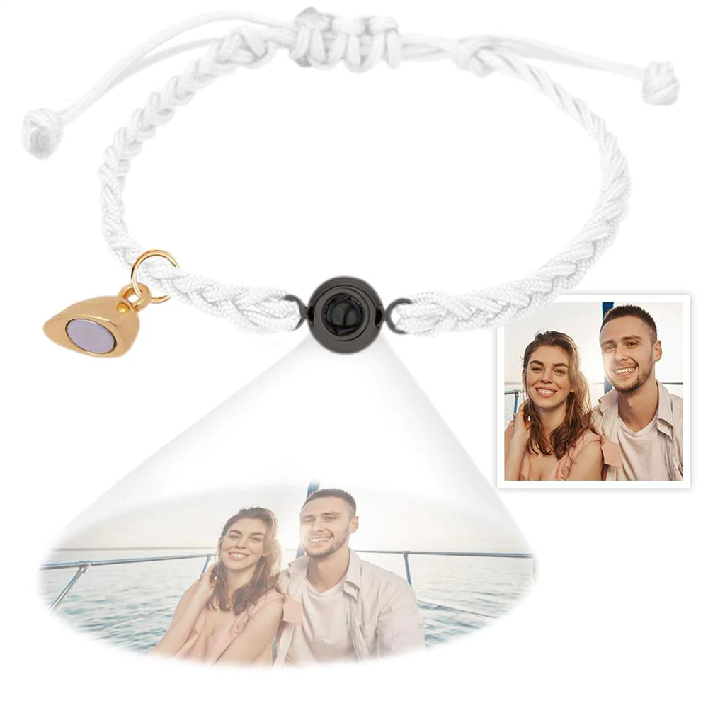 Custom Photo Projection Bracelet Simple Woven Heart Magnetic Bracelet Gift for Couple