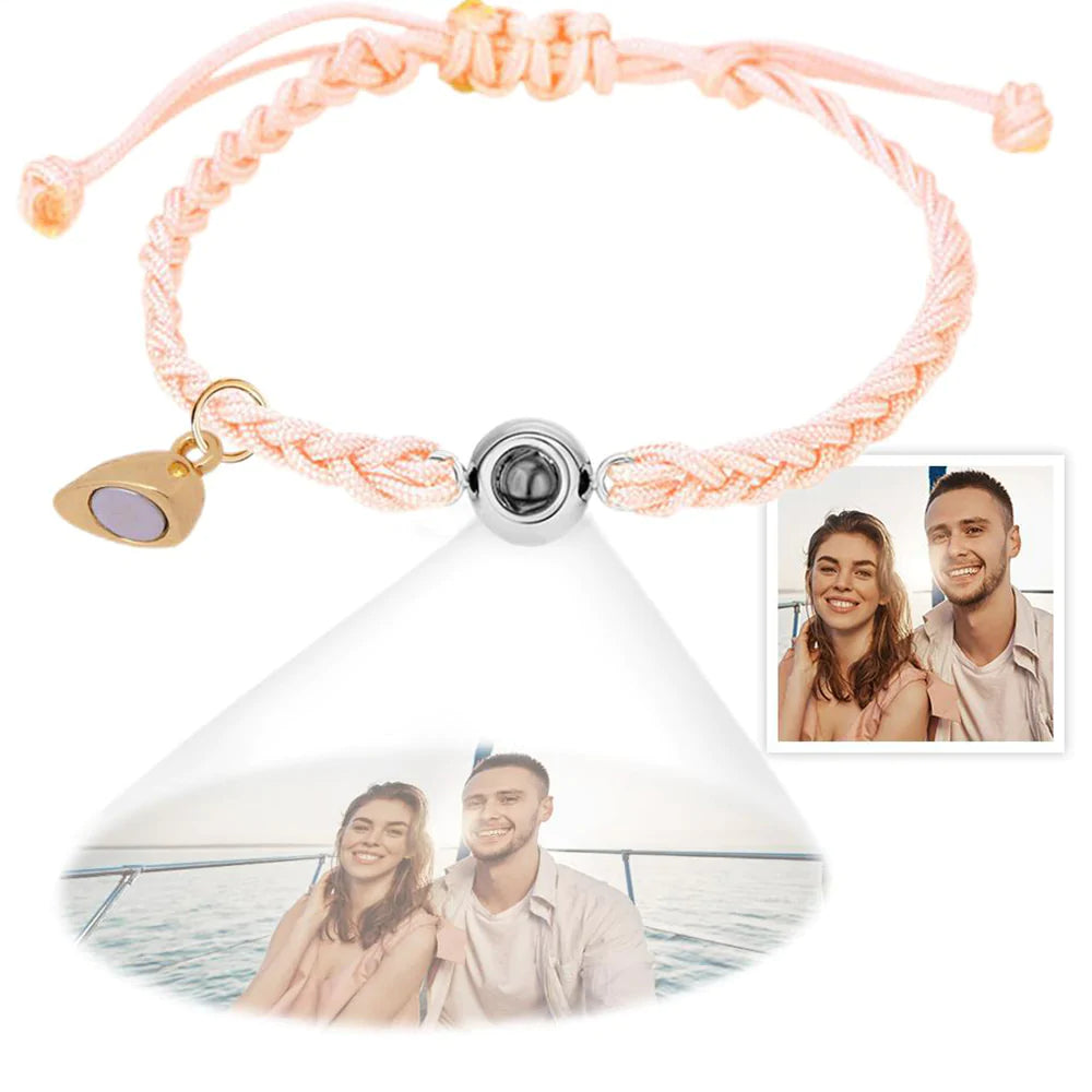 Custom Photo Projection Bracelet Simple Woven Heart Magnetic Bracelet Gift for Couple