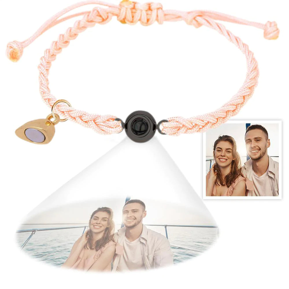 Custom Photo Projection Bracelet Simple Woven Heart Magnetic Bracelet Gift for Couple