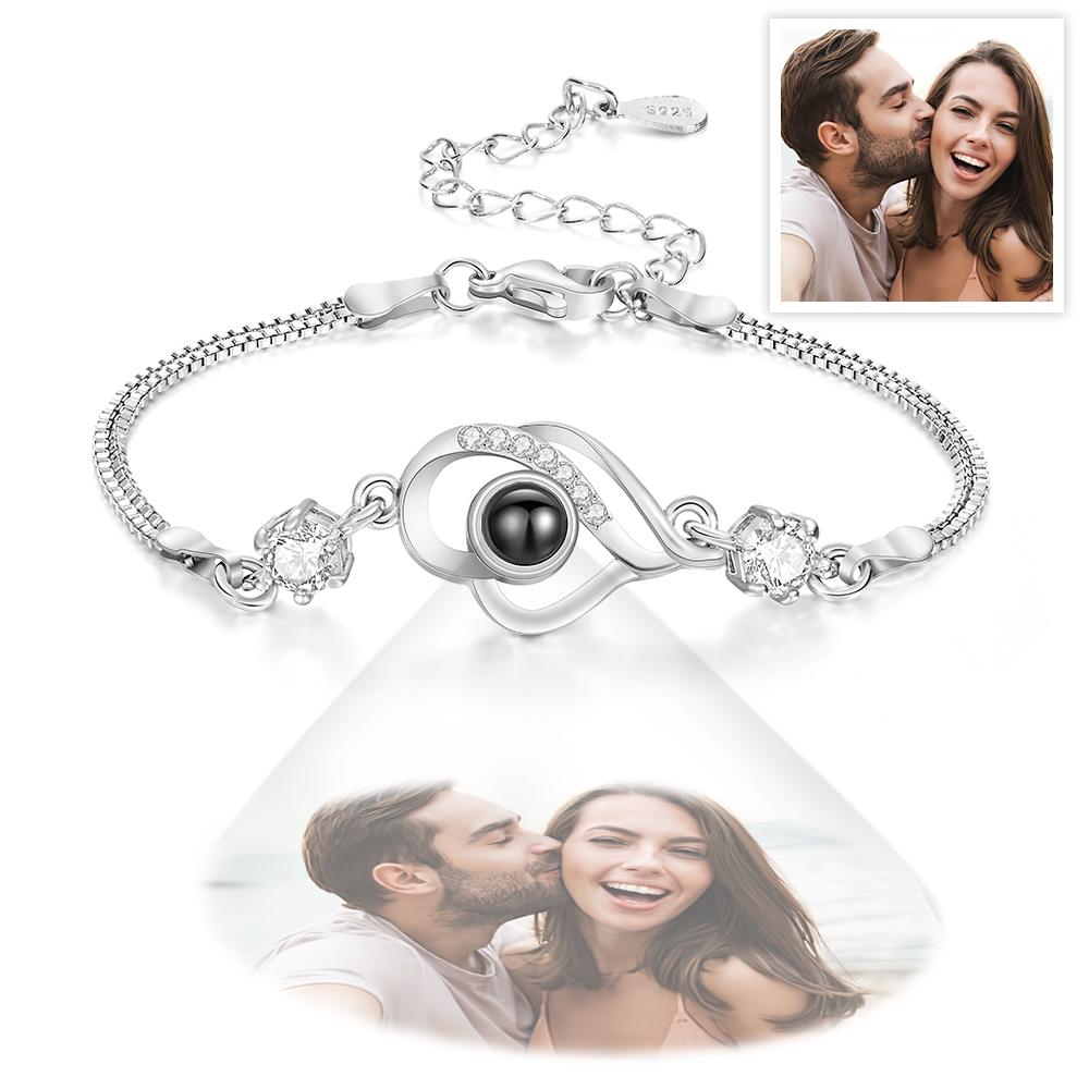 Custom Photo Bracelet Overlapped Hearts Projection Bracelet Gift for Love