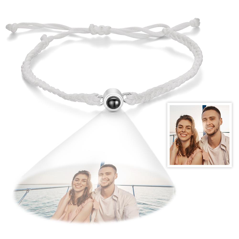 Custom Photo Projection Bracelet Braided Blue Rope Circle Bracelet Best Gift For Lovers