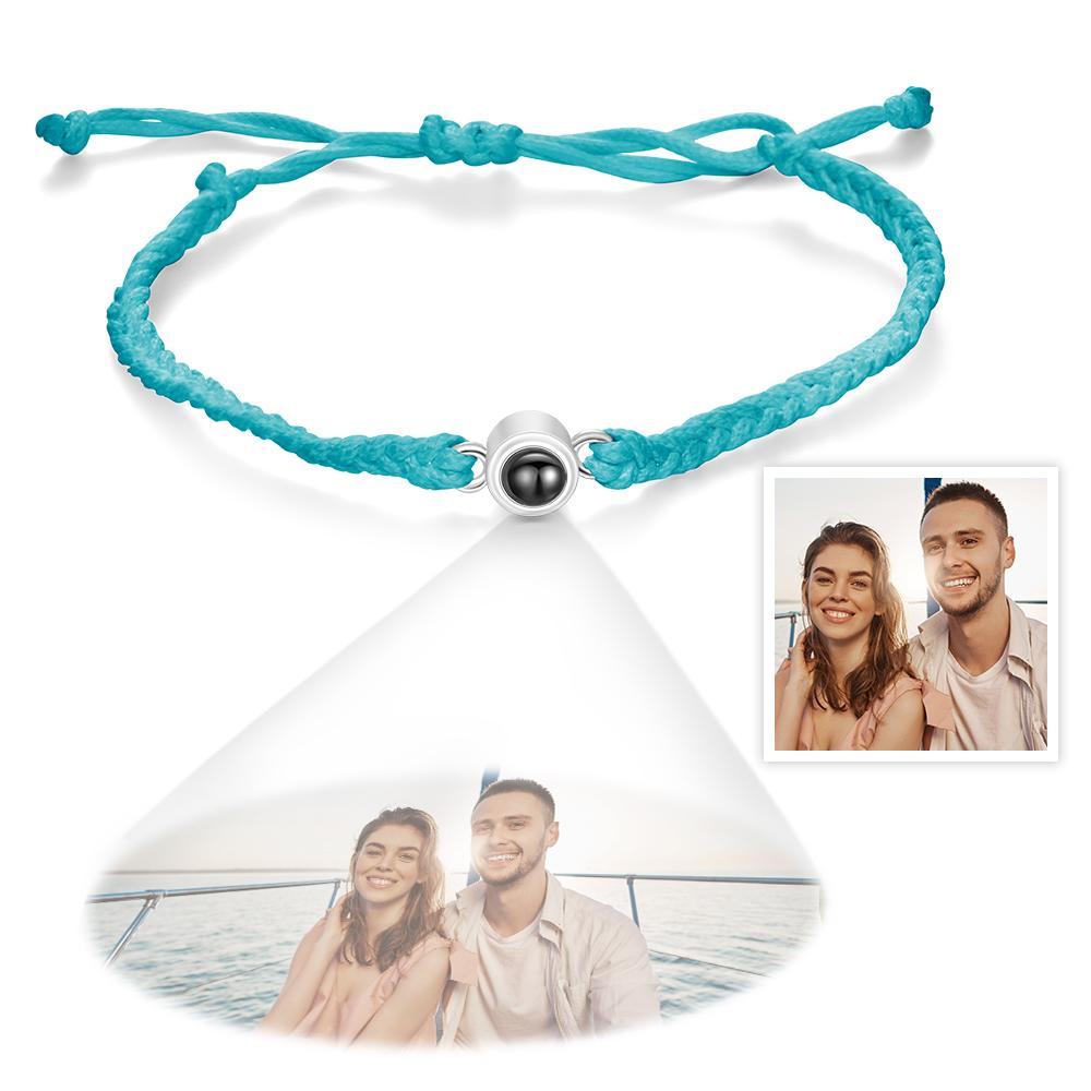 Custom Photo Projection Bracelet Braided Blue Rope Circle Bracelet Best Gift For Lovers