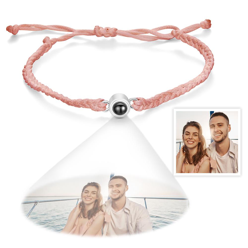 Personalized Pink Bracelet Custom Photo Projection Braided Rope Circle Bracelet Best Gift For Girls Birthday Gift