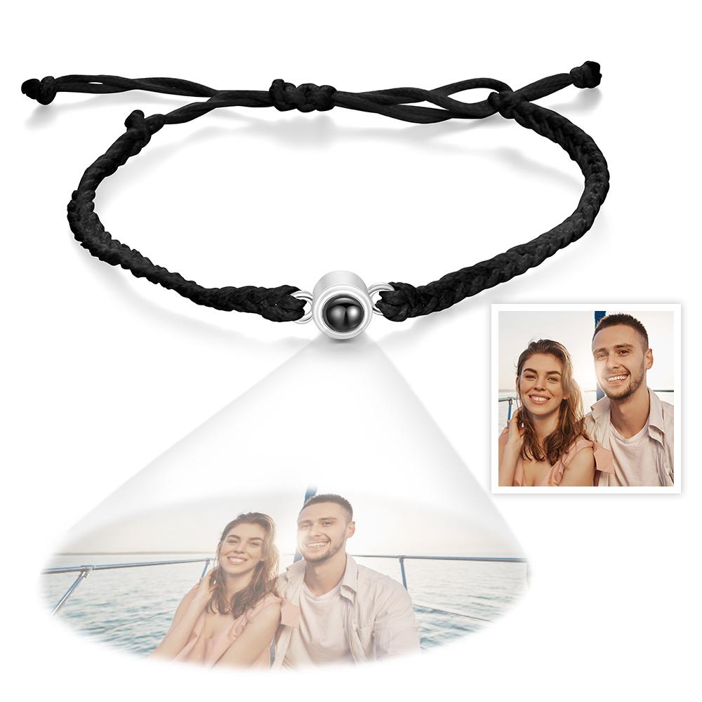 Custom Photo Projection Bracelet Braided Blue Rope Circle Bracelet Best Gift For Lovers