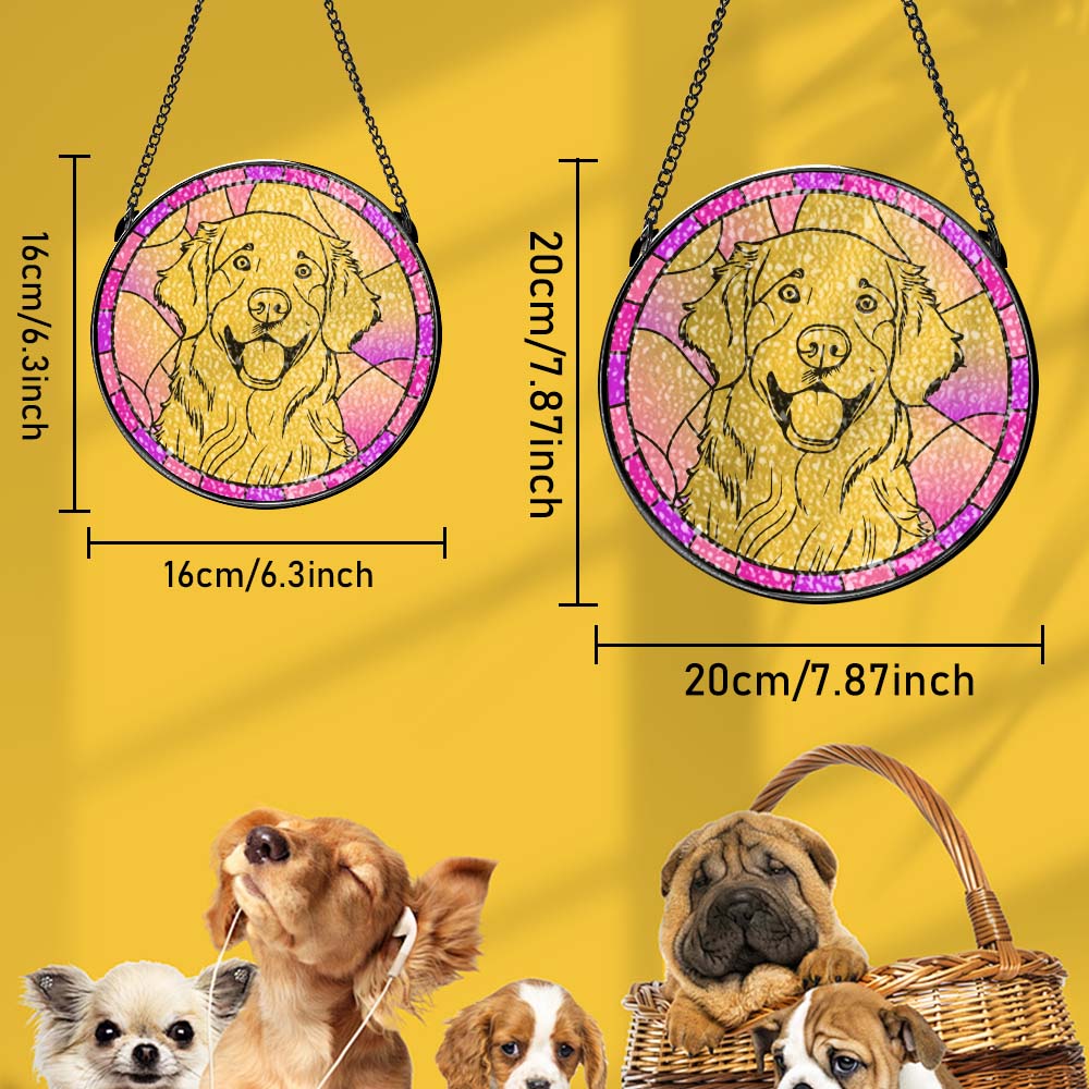 Custom Pet Portrait Stained Glass Suncatcher | Memorial Gifts for Pet Lovers