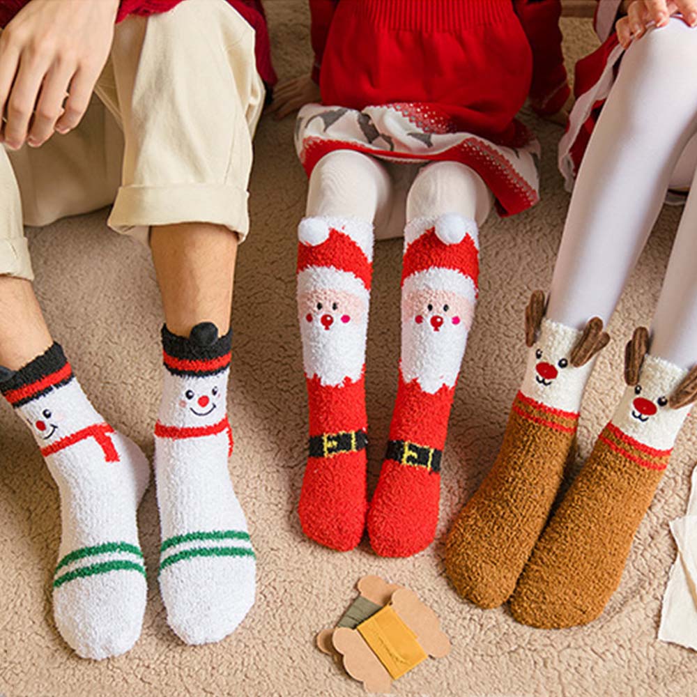 Christmas Socks Plush Coral Fleece Parent-child Christmas Socks Winter Home Floor Socks Christmas Gifts