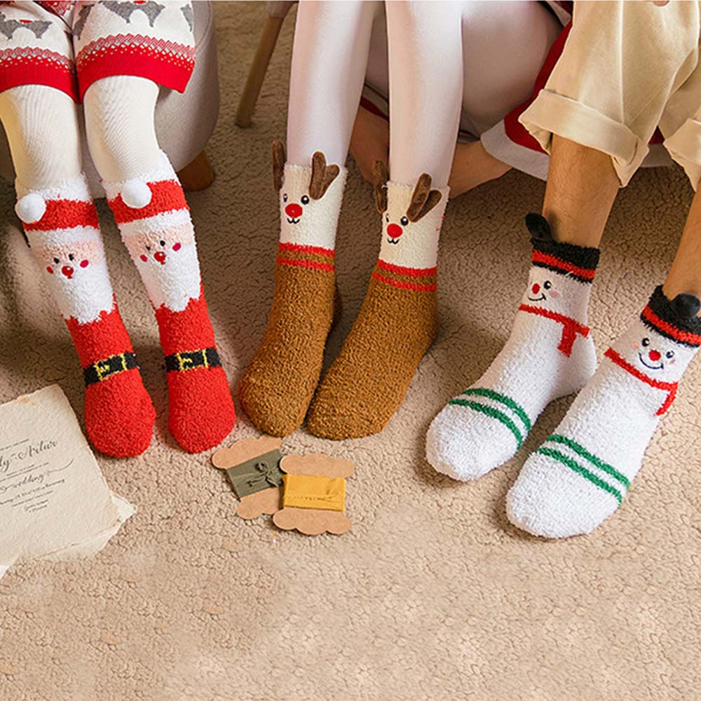 Christmas Socks Plush Coral Fleece Parent-child Christmas Socks Winter Home Floor Socks Christmas Gifts